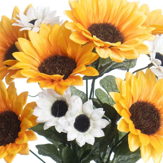 14" Yellow & White Sunflower Bush by Ashland®